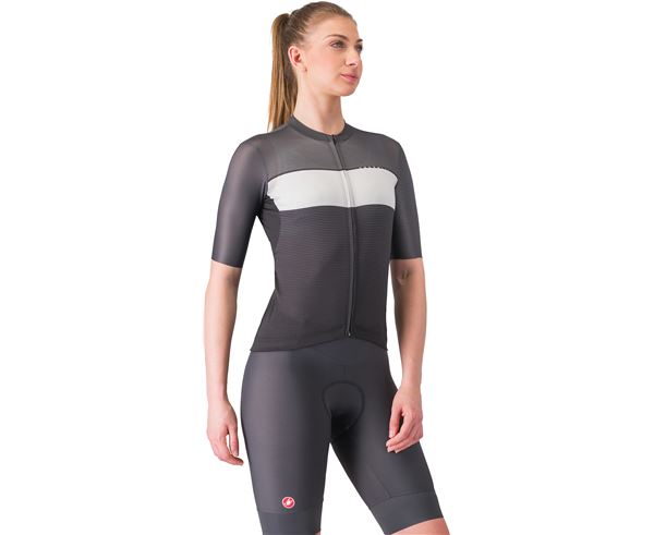 Maillot Castelli Elegante Jersey Black/Silver Gray-Dark Gray